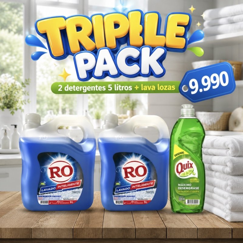 Detergente RO Triple Pack: 5L x2 + Lavalozas Quix 500ml
