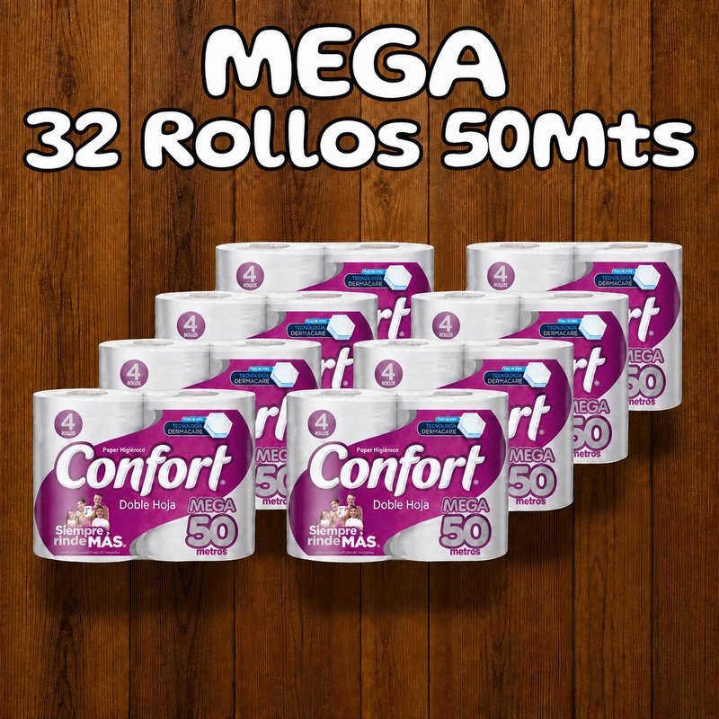 Papel higiénico Confort 50 Metros Mega 32 Rollos doble hoja