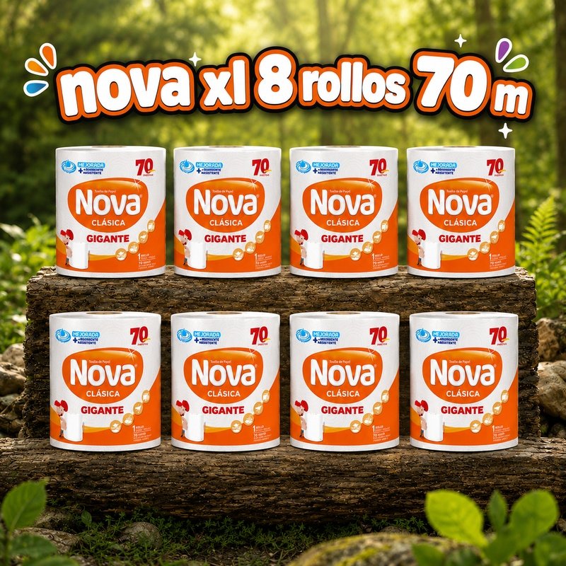 Toalla Nova XL 70 Metros doble hoja 8 rollos