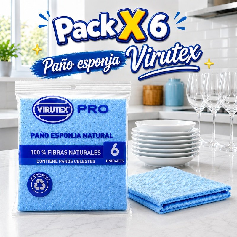 Paño Esponja Virutex Celestes Pack x 6