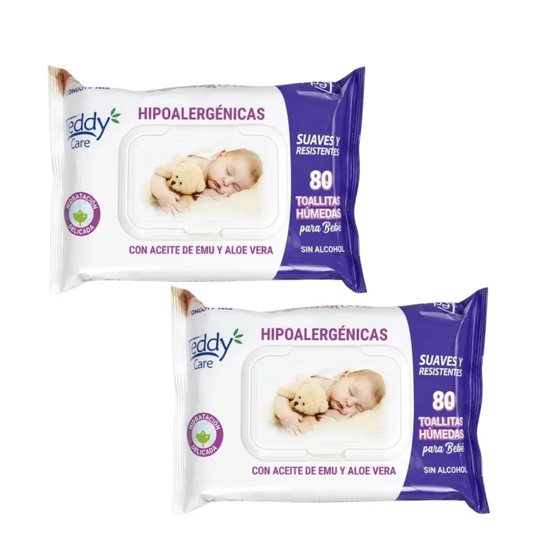 Pack x 2 Toallitas Húmedas Teddy hipoalergénicas - 160 unidades