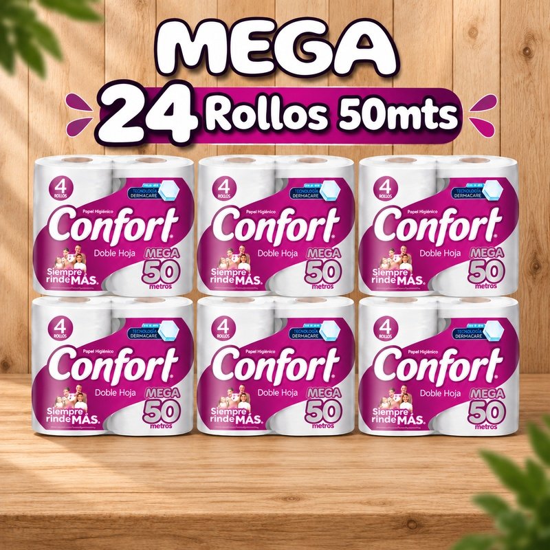 Papel higiénico Confort 50 Metros Mega 24 Rollos doble hoja