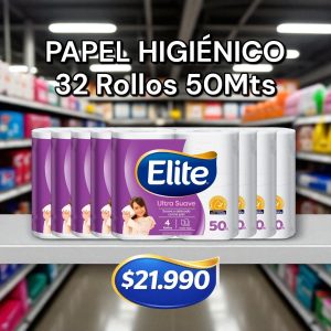 32 Rollos Papel Higiénico Elite 50 Metros