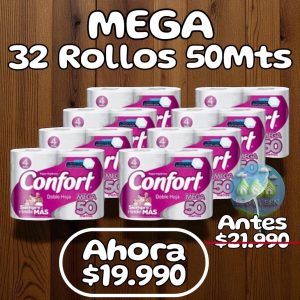 32 Rollos Confort Mega 50 Metros